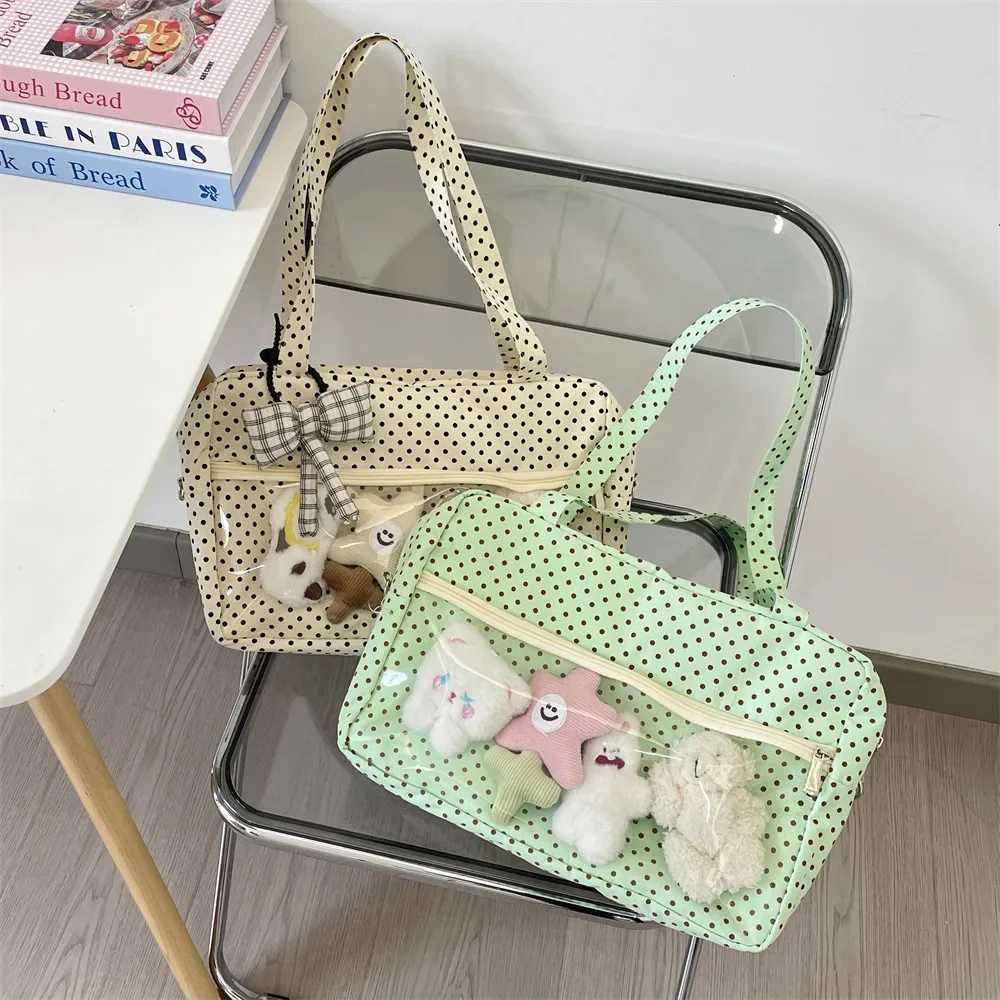 Shoulder Underarm Y2K Ulzzang Ita Bag Woman Polka Dot Tote Bag Trendy Transparent Bag Femme Youth Canvas Womens Bags XJ250610