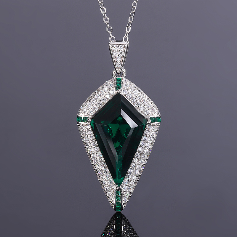 S925 Silver Faux Red Ruby Emerald Creative Triangle Pendant Necklace, 16x26mm Main Stone Design, Stylish and Elegant Women's Jewelry, Perfect for