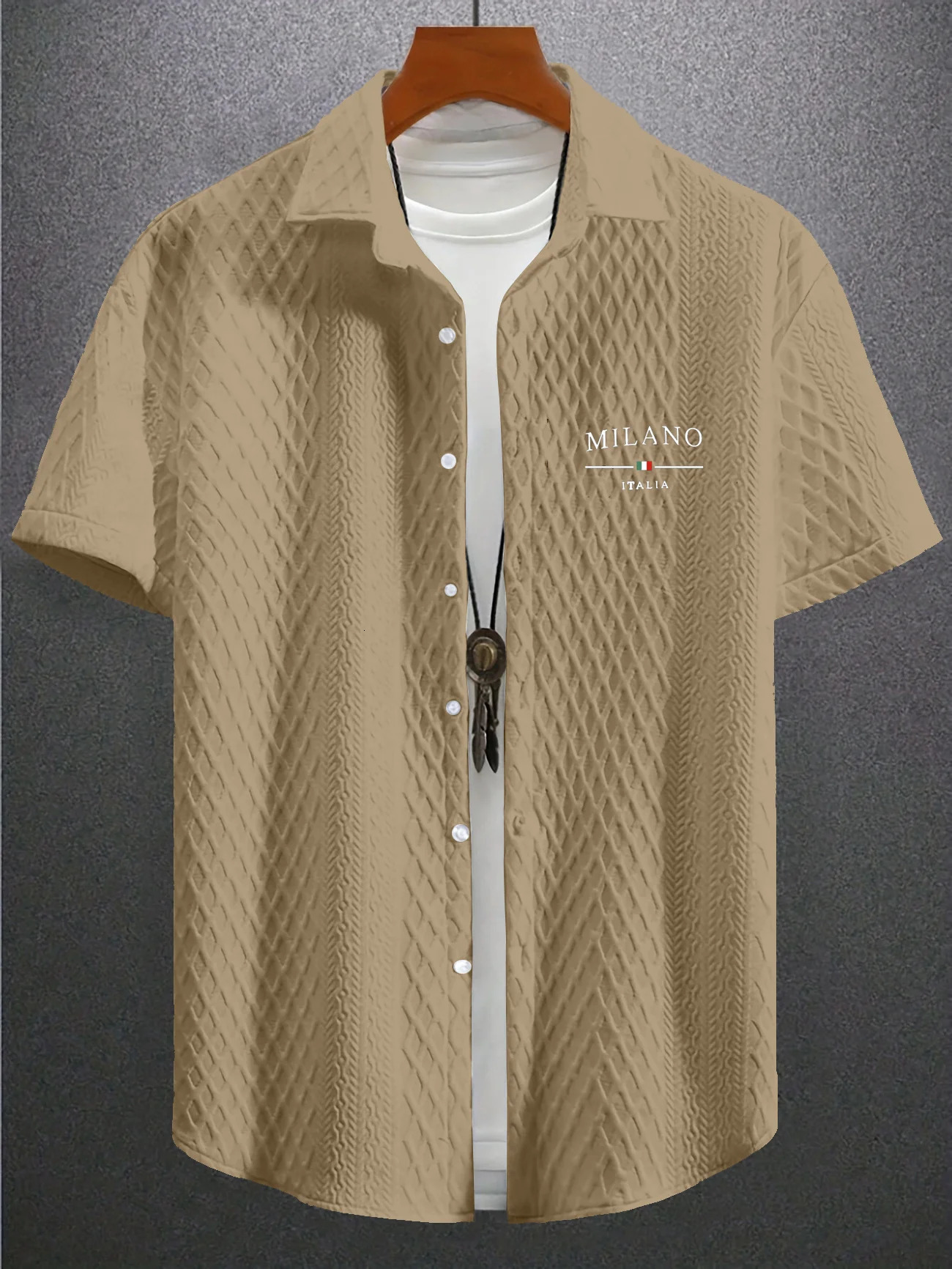 Summer casual knitted fabric plain jacquard mens short-sleeved shirt 4 colors to choose from suitable for daily wear 250611