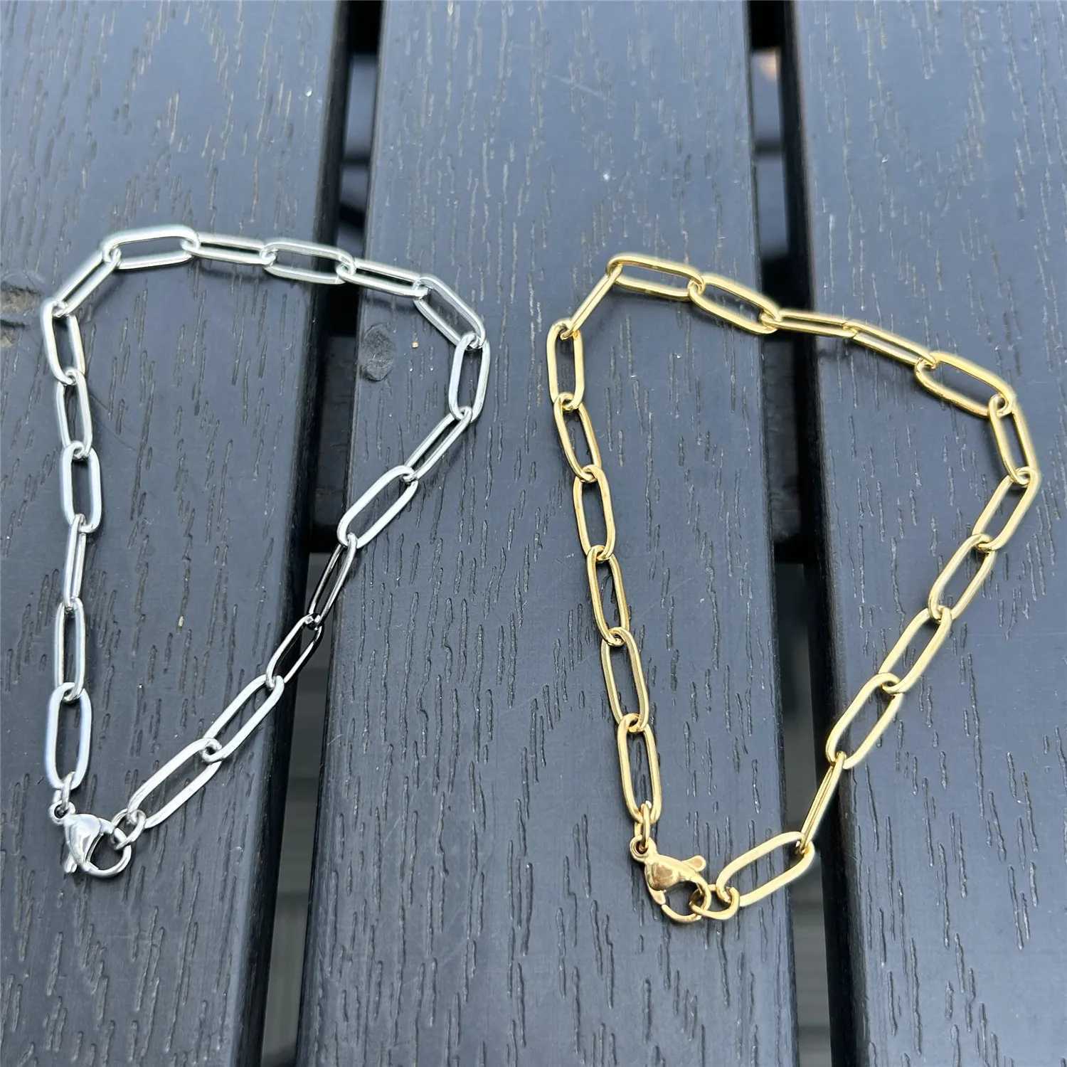 MinaMaMa Rose Gold Color Stainless Steel Paperclip Chain Bracelet For Women New Fashion Simple Bracelet Jewelry GiftsXJ250611