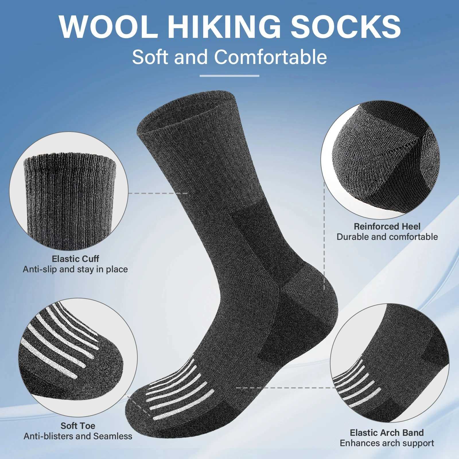 5 Pairs Merino Wool Socks Mens Wool Hiking Socks Soft Warm Winter Casual Crew Moisture-Wicking Socks for Indoors Outdoors Z250610