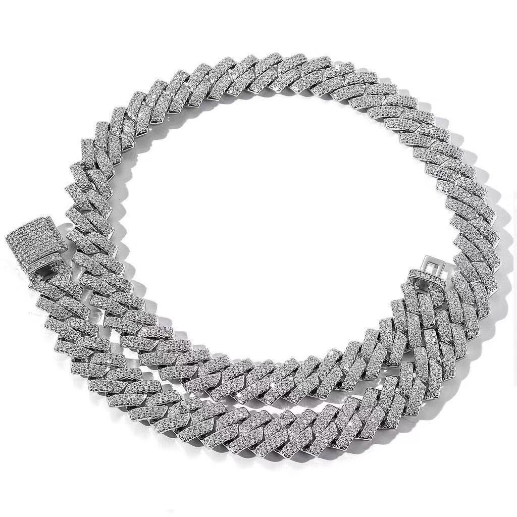 Hip Hop Mossanite Necklace Square 2 Rows Sterling Sier 8-20mm Iced Out Prong Vvs Moissanite Cuban Link Chain Free door-to-door delivery