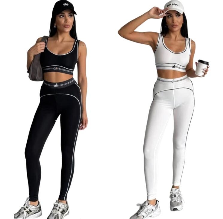 Sporty Two Piece Sets Running Yoga Outfits Women Crop Top and Leggings Set