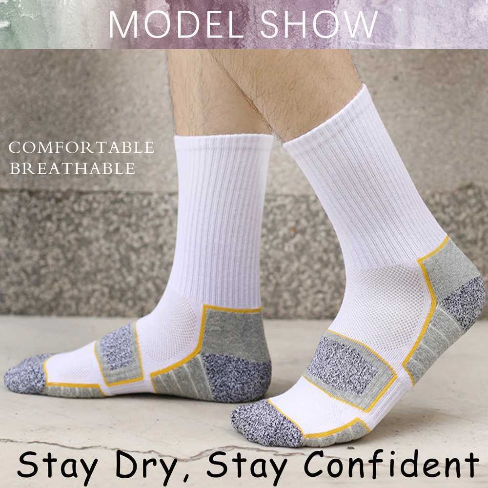 6 Pairs Mens Heavy Cushion Hiking Socks Cotton Anti-Odor Moisture-Wicking Unisex Sizes 35-50 for Trekking Running Multi-Pack Z250610