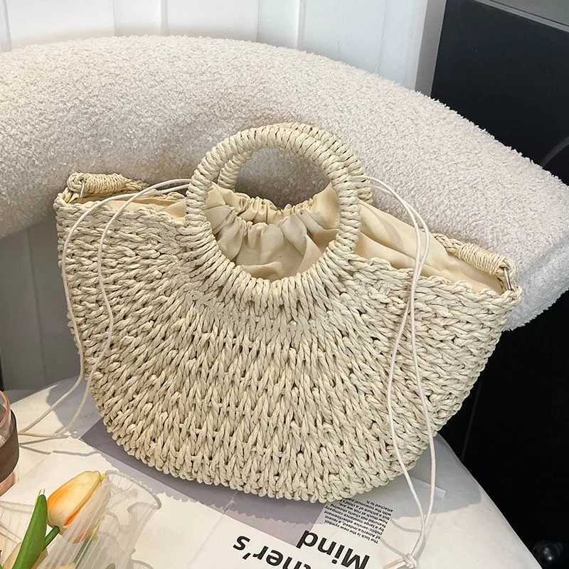 Straw Woven Handbags for Women Summer Beach Bags Vintage Casual Shoulder Crossbody Bags Large Capacity Basket Totes XJ250610