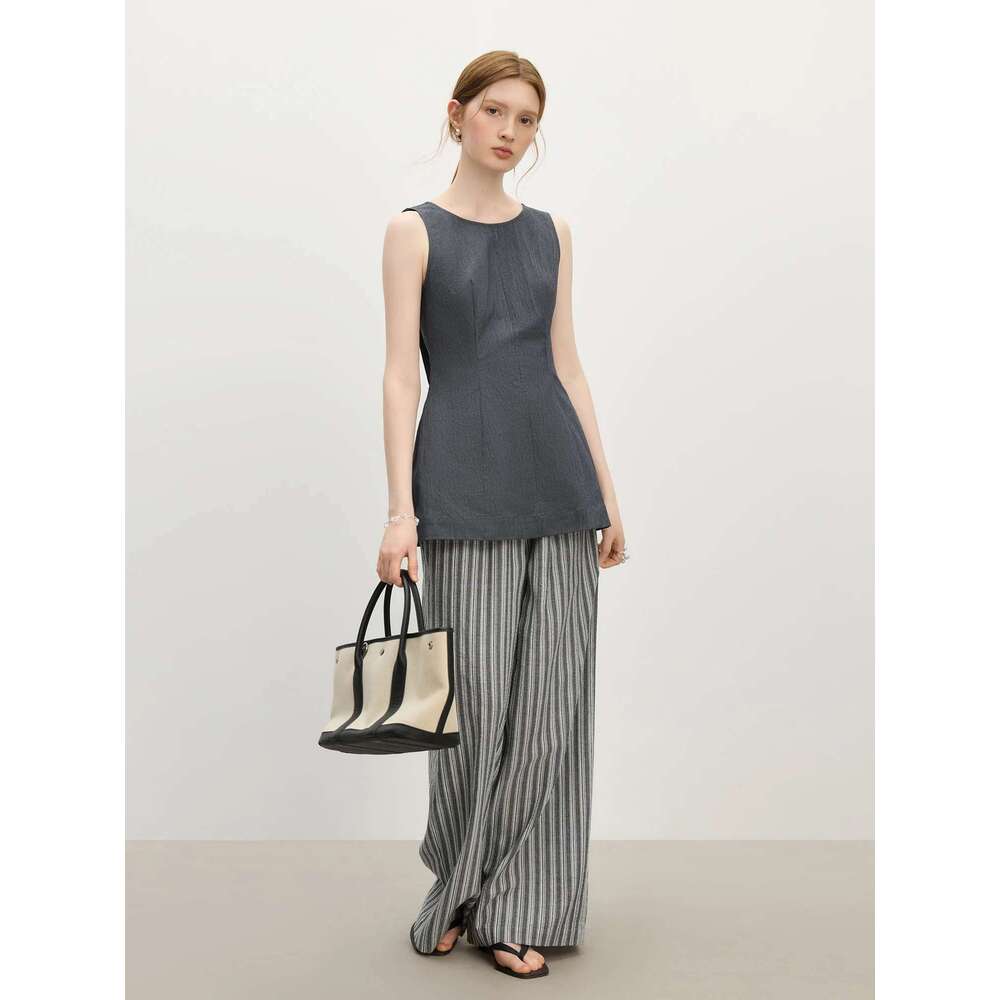 FSLE 2025 Summer Women's Waist-Defining Sleeveless Shirt - A-Line Silhouette & Breathable Linen Blend For Effortless Chic