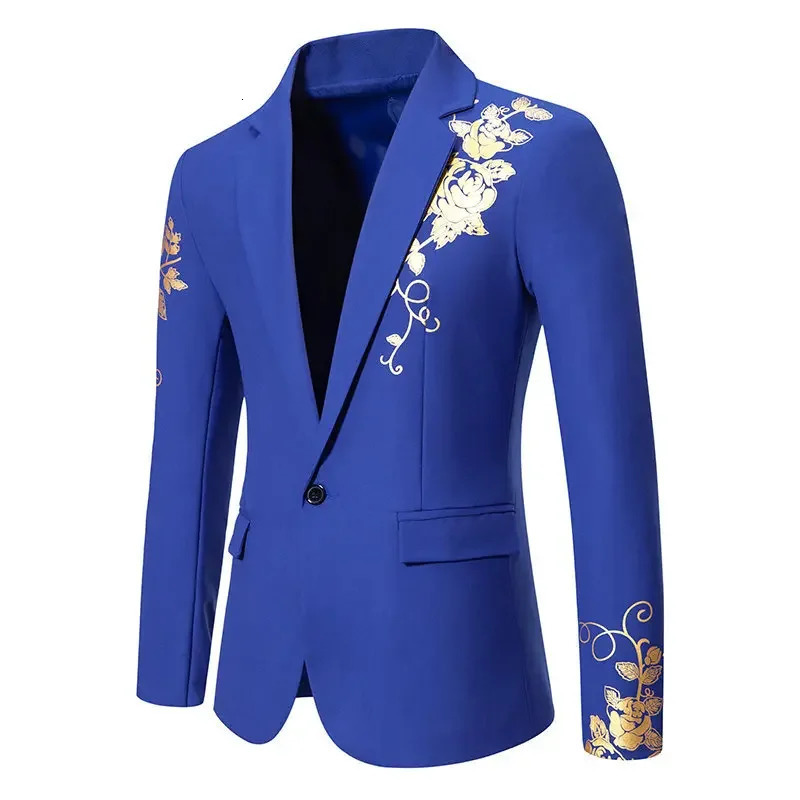 Men Business Social Printed Suit Loose Jacket White / Blue / Black Fashion Male Wedding Ball Party Dress Blazer Coat 250611
