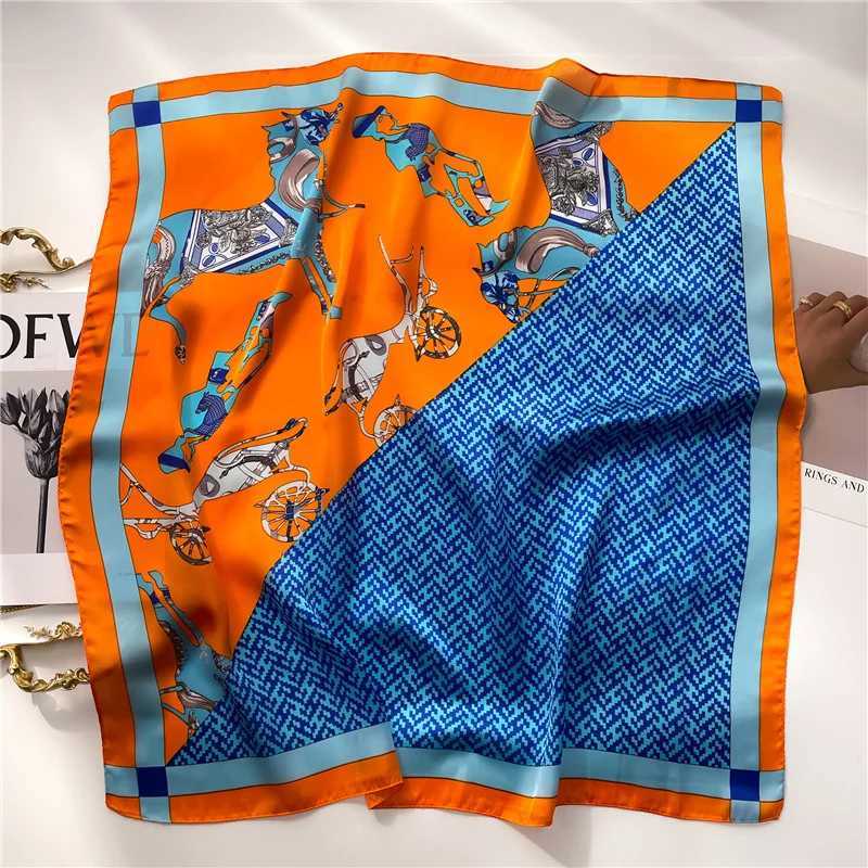 68cm Orange Pony Scarf Womens Thin Imitation Silk Letter Printed Square Scarf Fashion Versatile Shawl Scarfs Headscarf Z250611