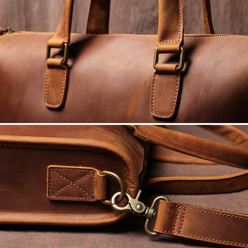 GURO Vintage Genuine Leather Handbag Mens Executive Briefcase Crazy Horse Cowhide Shoulder Bag Business Laptop Crossbody Bags W250610