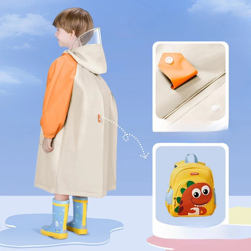 Childrens Raincoat - School Style Waterproof Rain Poncho with Backpack Slot for Toddlers and Big Kids Rain Coat Rain Poncho 250611
