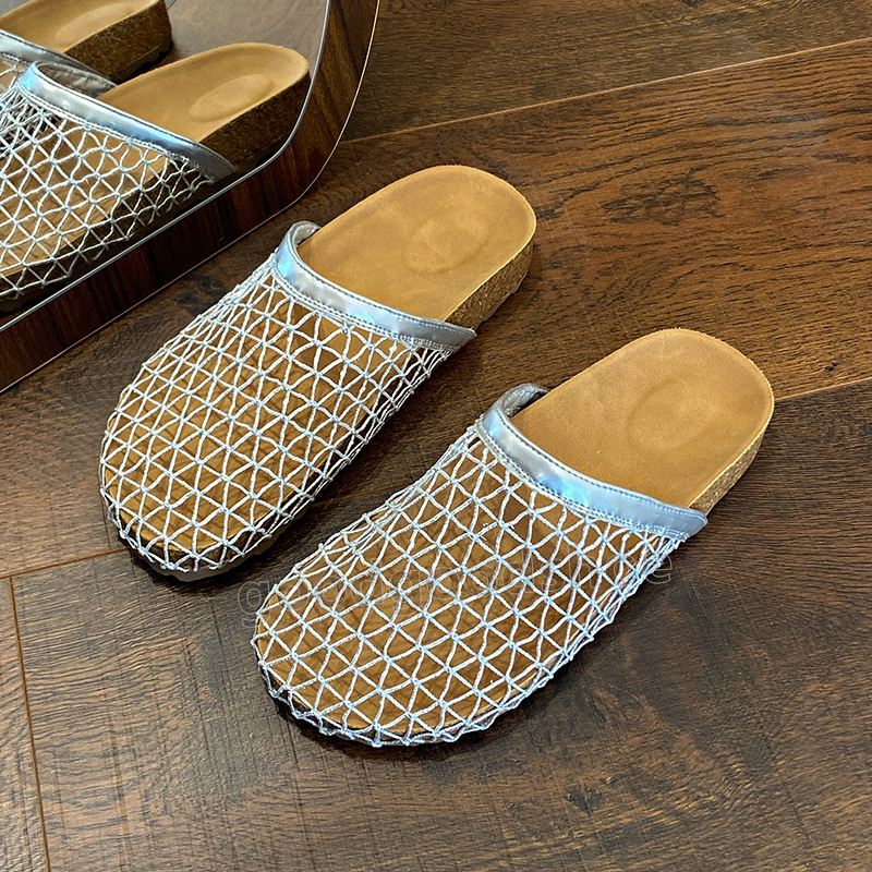 New Summer Mesh Hollow out designer sandals womens clogs flats heels Shallow slides Beach sandale Comfort Retro women shoes Fishing Net Half slippers