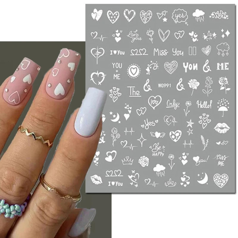 3d Nail Art Stickers Geometric Lines Faces Love Hearts Letters Leaves Stars Adhesive Sliders Decals Decoration For Manicure 250605