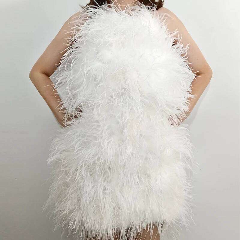 New 100% Natural Hair Skirt Length 70 Cm Backless Design Sexy Women's Real Ostrich Dress Bra Real Fur Coat