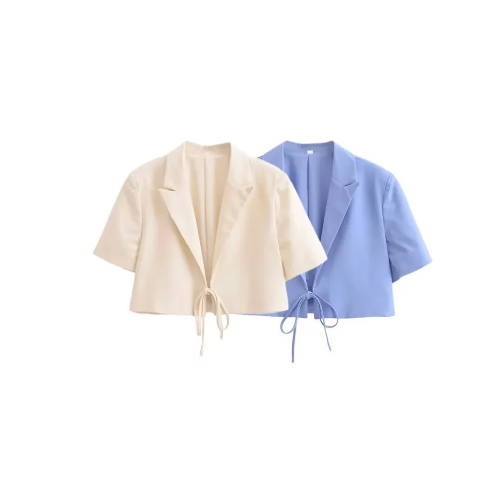 BMURHMZA Summer Product Womens Clothing Style Fashion Collar Short Sleeve Bow Decoration Suit Coat 250610