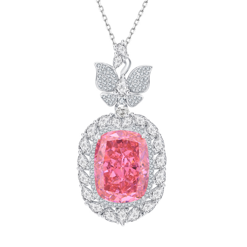 New S925 Silver High-Carbon Diamond Butterfly Pendant Necklace, 15x20mm Main Stone Luxury Design, Stylish and Elegant Women's Jewelry, Perfect fo