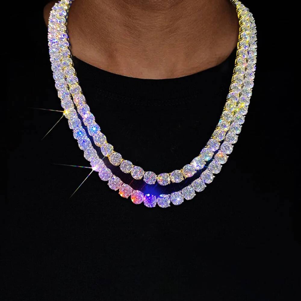 ICEBLING 3/4/5/6MM Round Cut CZ Stone Tennis Iced Out Single Row Cubic Zirconia Necklace for Men Women Hip Hop Jewelry