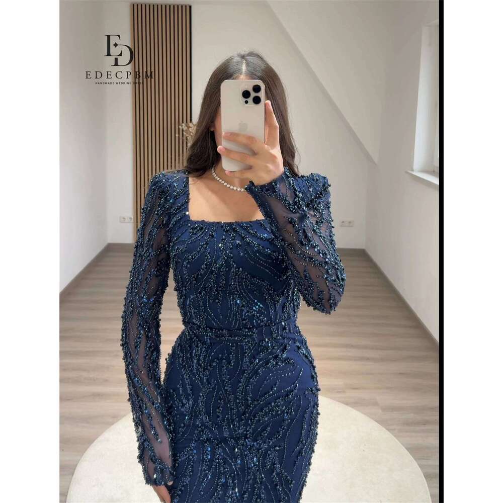 EDECPBM Elegant Dresses 2025 Lace Bead Embroidery Navy Blue Customized Women's Evening Dress Brand Mermaid