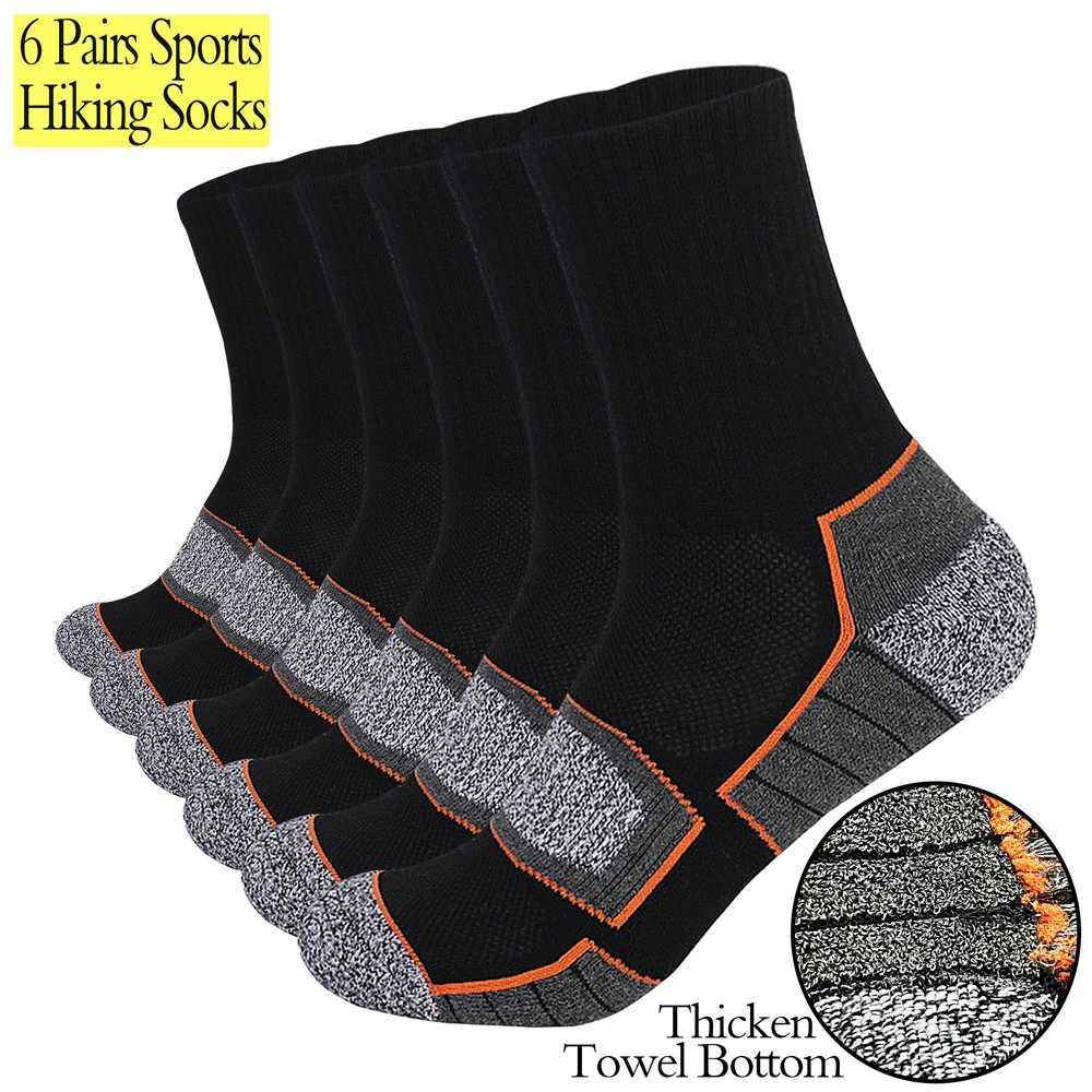 6 Pairs Mens Heavy Cushion Hiking Socks Cotton Anti-Odor Moisture-Wicking Unisex Sizes 35-50 for Trekking Running Multi-Pack Z250610