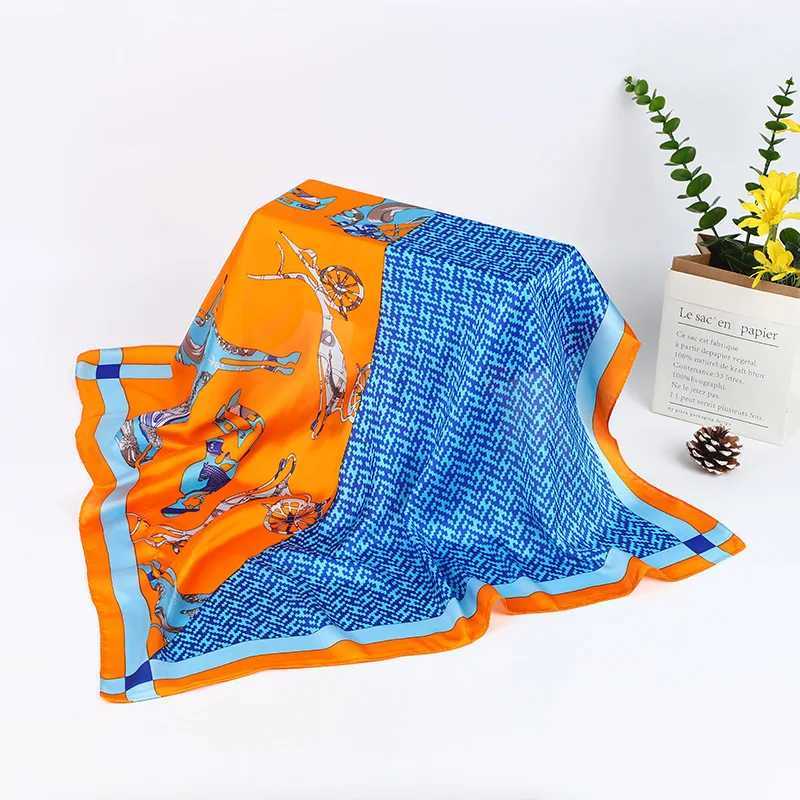 68cm Orange Pony Scarf Womens Thin Imitation Silk Letter Printed Square Scarf Fashion Versatile Shawl Scarfs Headscarf Z250611