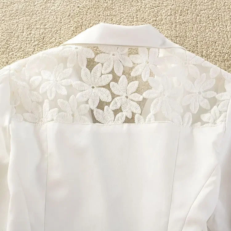 Womens Coat Summer Thin Lace Small Suit Jacket Quarter Sleeved Short Slim Fit Casual Blazer 250610
