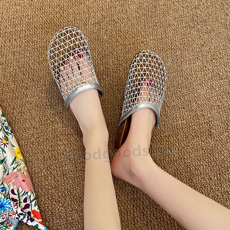 New Summer Mesh Hollow out designer sandals womens clogs flats heels Shallow slides Beach sandale Comfort Retro women shoes Fishing Net Half slippers