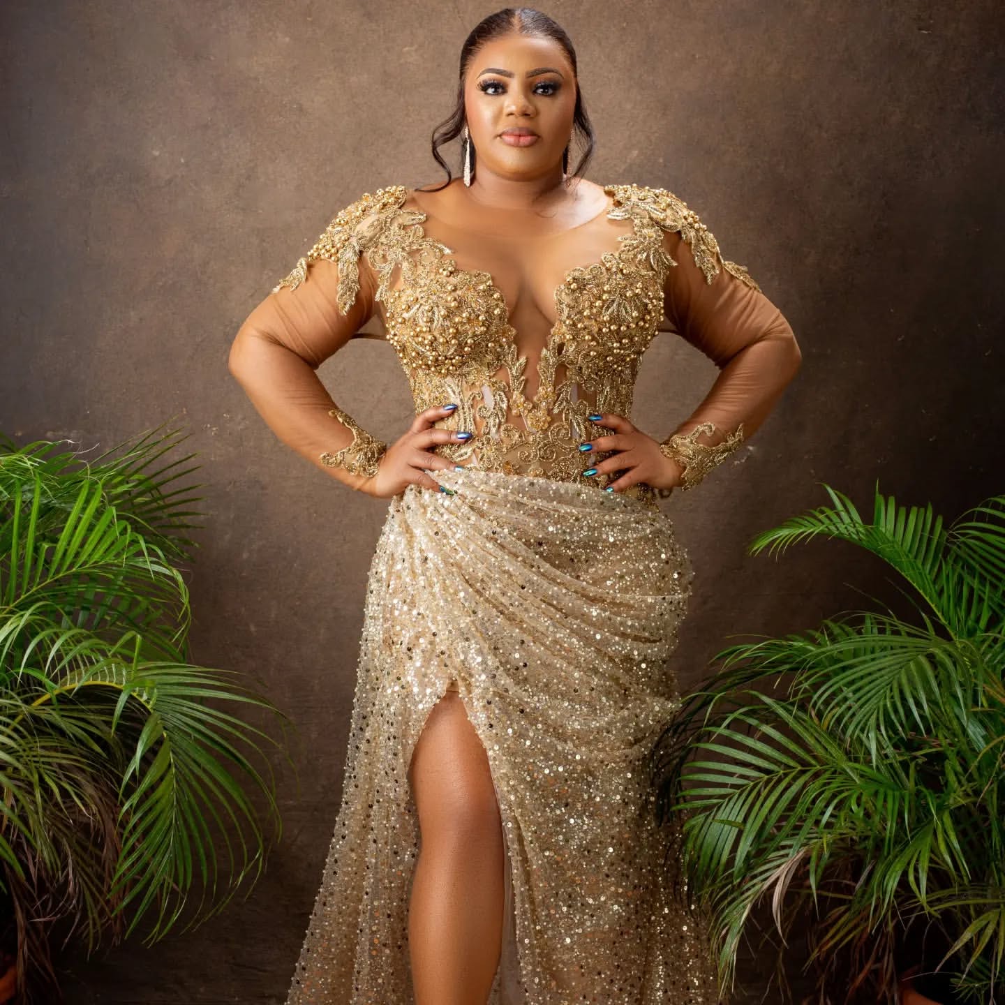 Gold Mermaid Prom Dresses 2025 Lace Pearls Sequined High Split Evening Formal Party Second Birthday Engagement Gowns Plus Size Dress For Special Occas