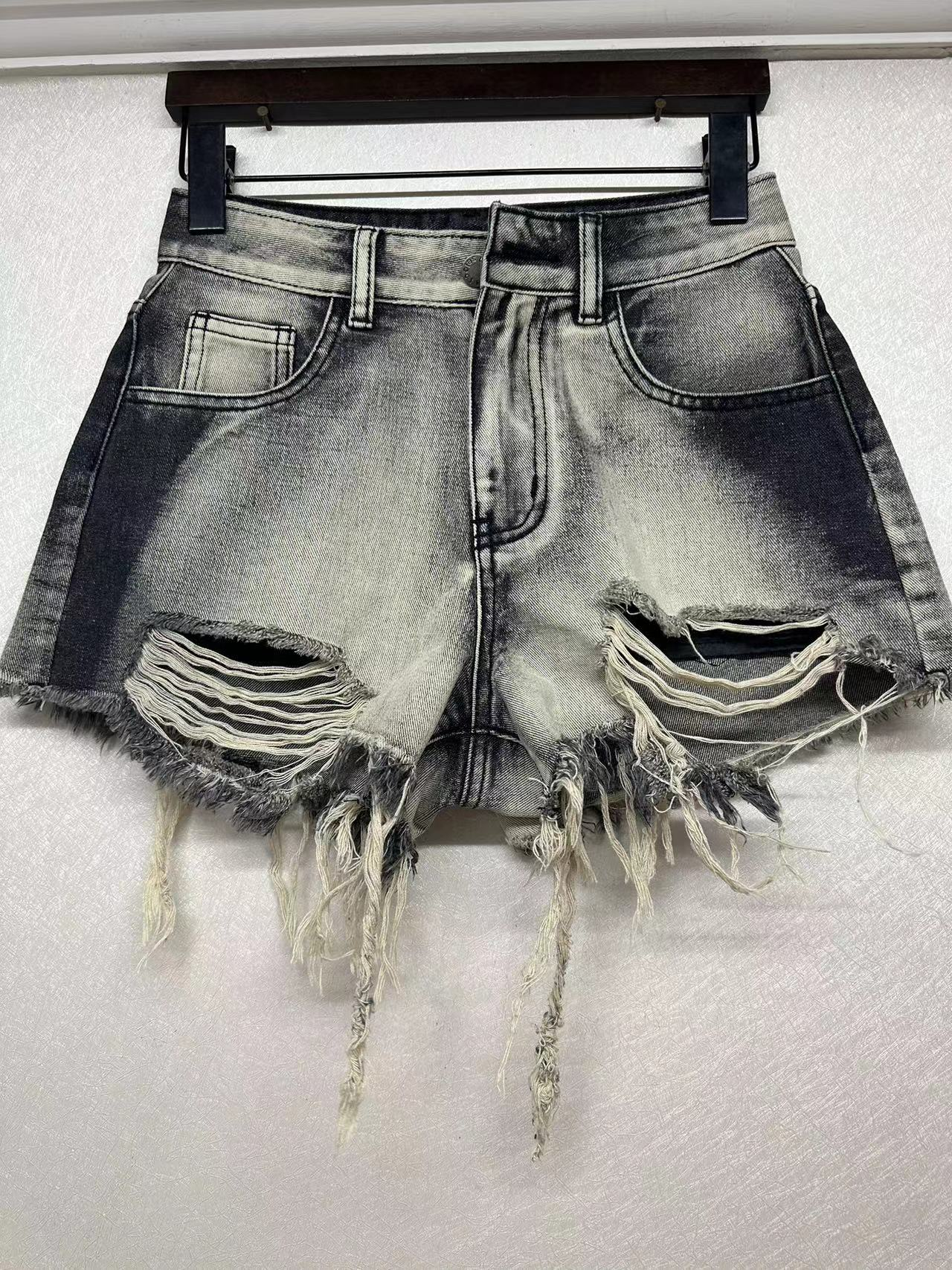 High waisted ripped denim shorts factory customized wholesale can be changed into short skirt 24-0149 24-0149-1