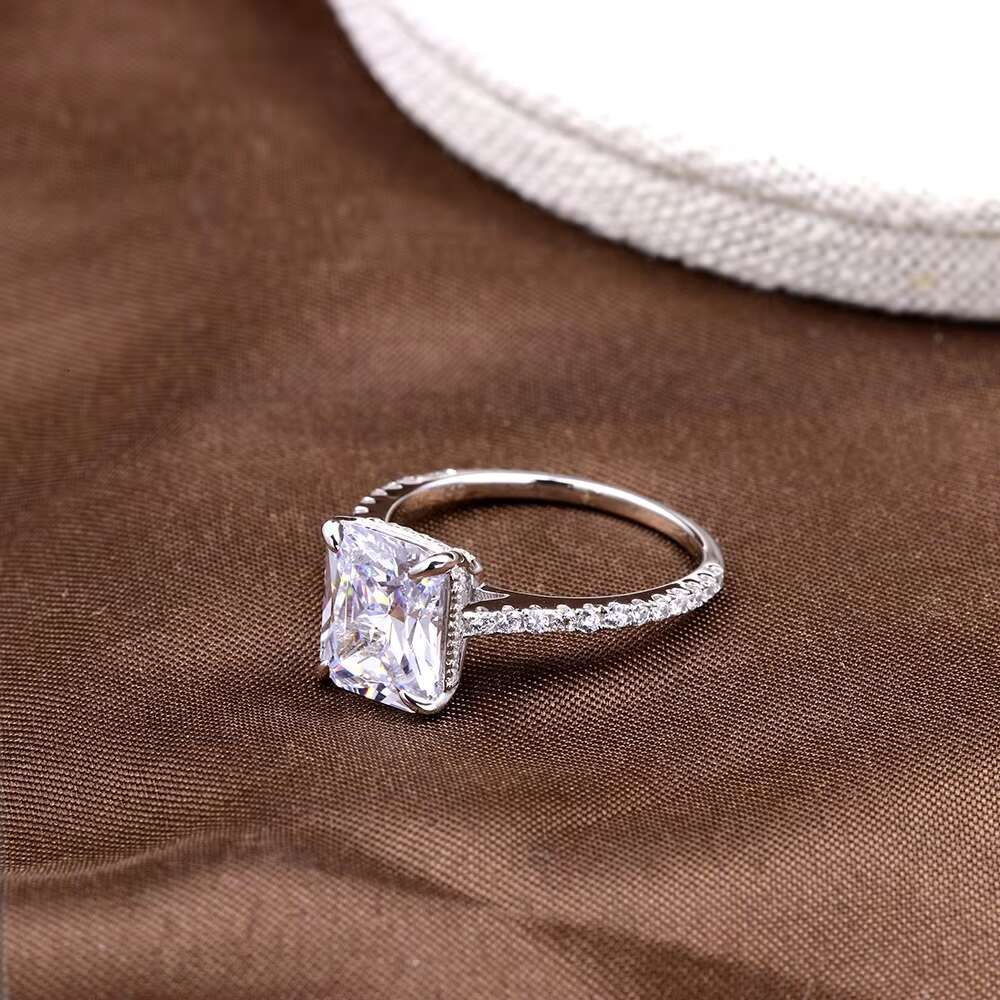 Hot Sale S925 Sterling Silver 5A Rectangle Engagement Ring Moissanite Jewelry for Women Wholesale Factory Price