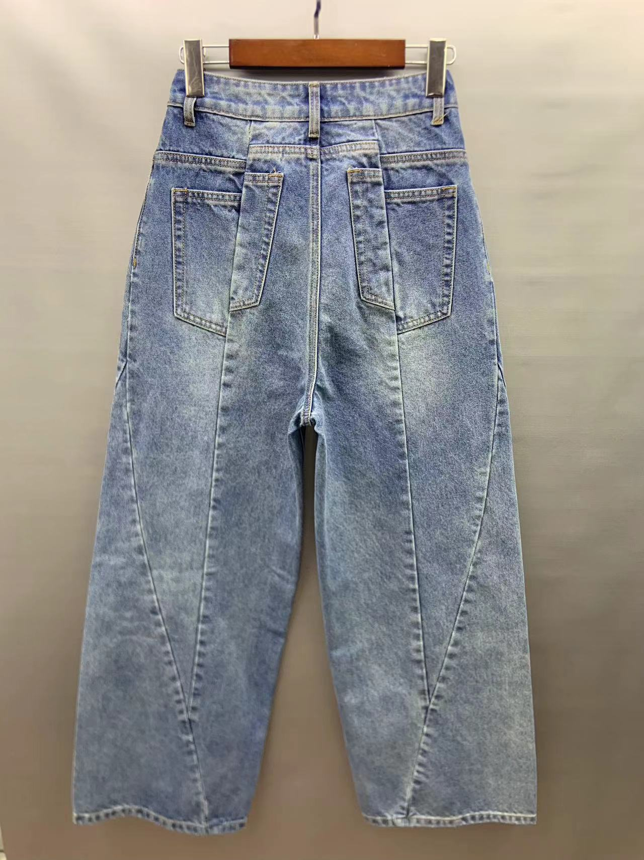Factory customized wholesale splicing design high waist wide leg jeans 24-0802