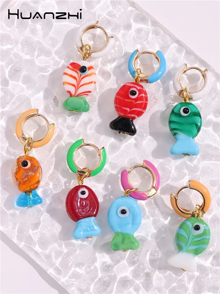 Pre Sale Colorful Glazed Enamel Fish Hoop Earrings for Women Girls Cute Handmade Chic Ancessories Summer Beach Trend Jewelry 250610
