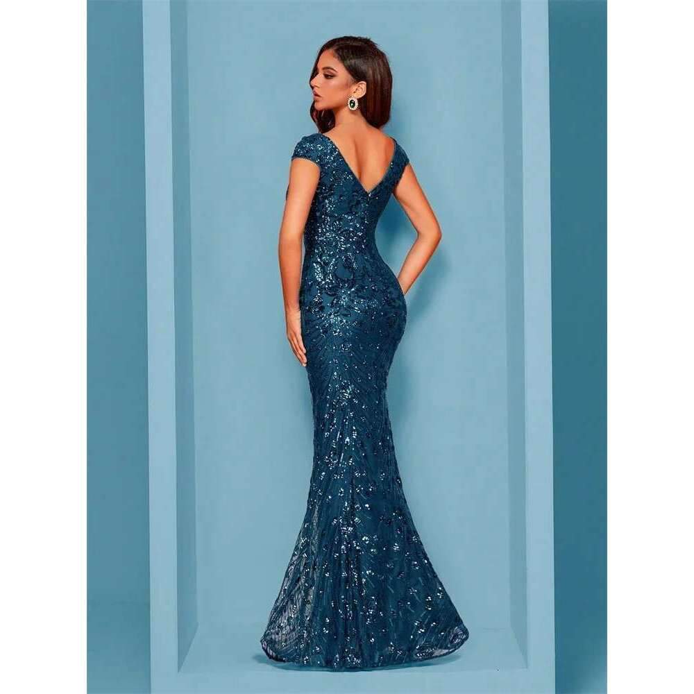Elegant Blue Evening Dress For Women Long 2025 Mermaid Formal Sequins Prom Wedding Party tail Dresses