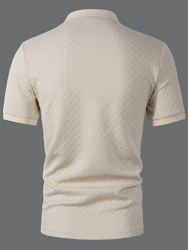 Summer Daily Casual Polo Shirts Men Vintage Turndown Collar Short Sleeve Polos Mens Trendy Jacquard Textured Shirt 250610