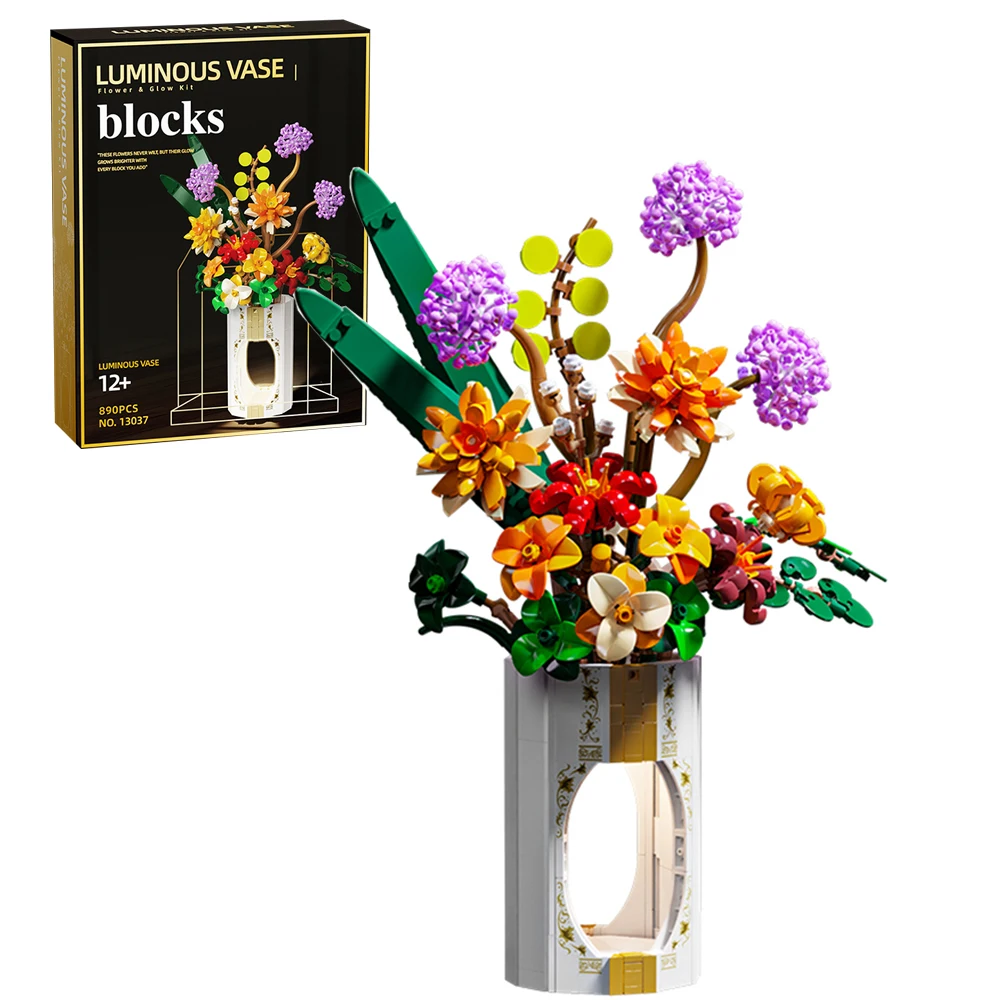 Dandelion Building Blocks - 890 PCS Flower Bouquet Model Brick Set with Light, DIY Desktop Decoration, Holiday Gifts ddmymoon