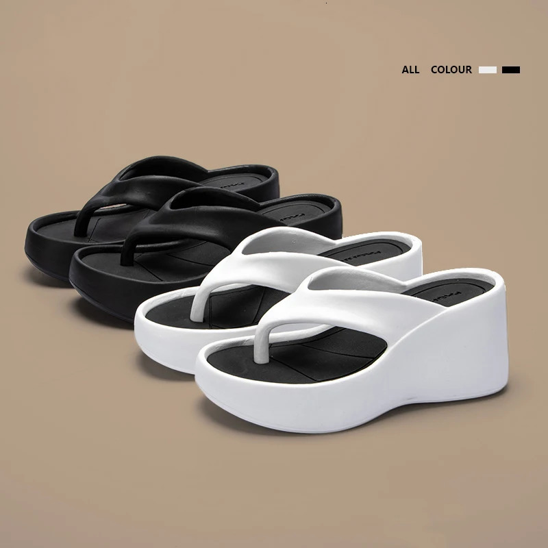 Womens Clip Toe Wedge Flip Flops Summer Chunky Platform Beach Sandals Woman Thick Sole High Heeled Eva Slippers Slides 250609