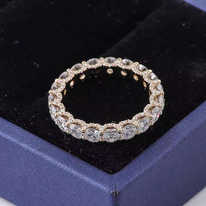 Fine Jewelry Women 14K 18K Yellow Gold Eternity Rings Wedding Gemstone Band Ring Round Cut Moissanite Engagement Diamond Ring