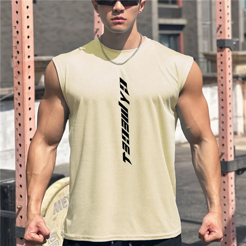 Mens Gym Tank top Man Fitness Sleeveless Shirt Male Mesh Breathable Sports Vest Undershirt Gyms Running Men 250609