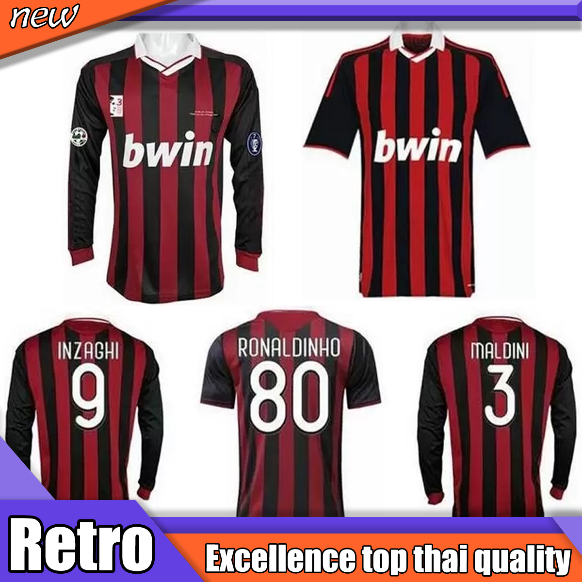 RONALDINHO Retro soccer jersey MALDINI SEEDORF MILAN BECKHAM 2009 2010 vintage football shirt 09 10 home away 3dr classic ac Maglia da calcio long sleeve shirts