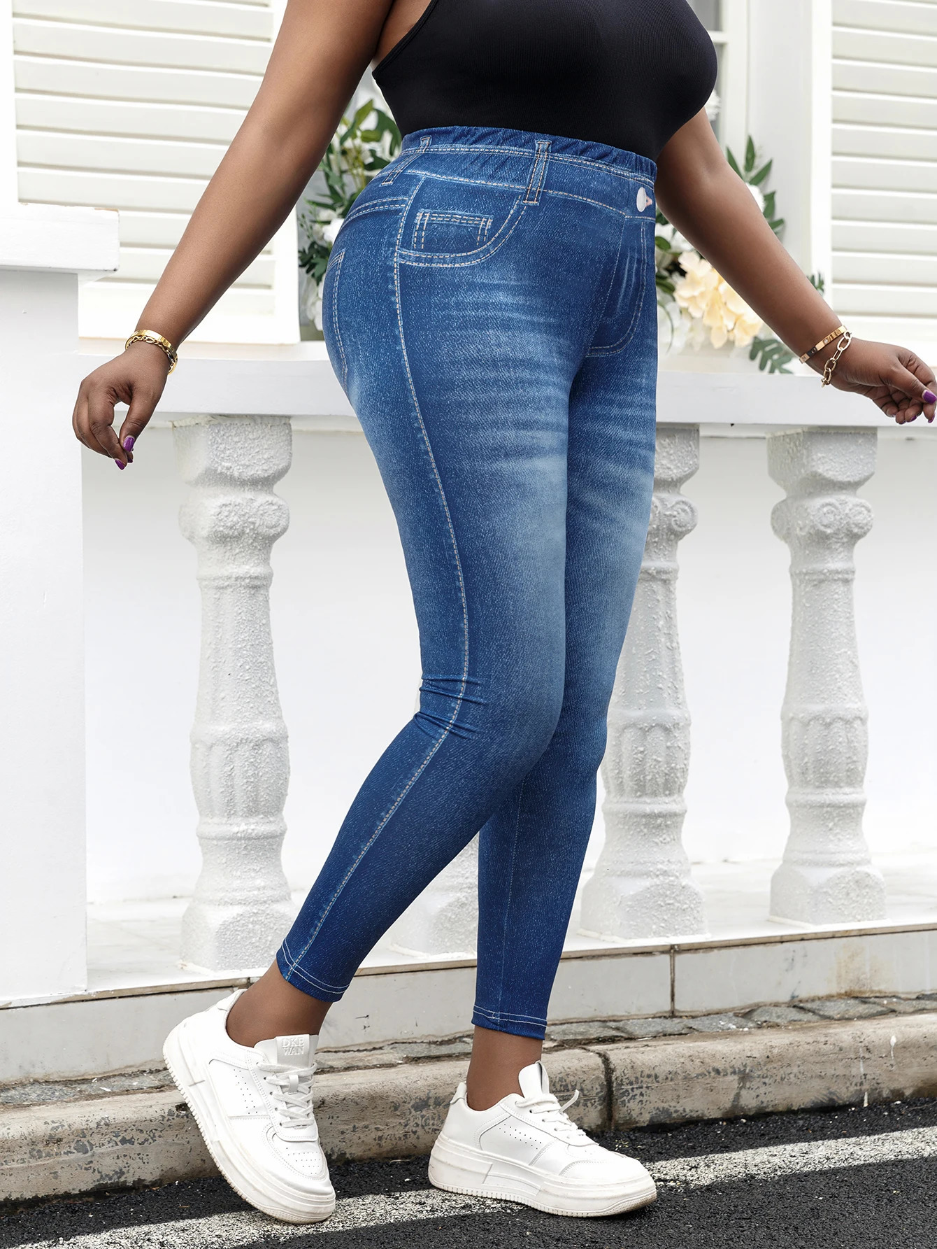 Plus Size Womens Jeans Leggings Vintage Wash n MidWaisted Knit Pants Stretchy and Trendy Athletic Trousers 250609