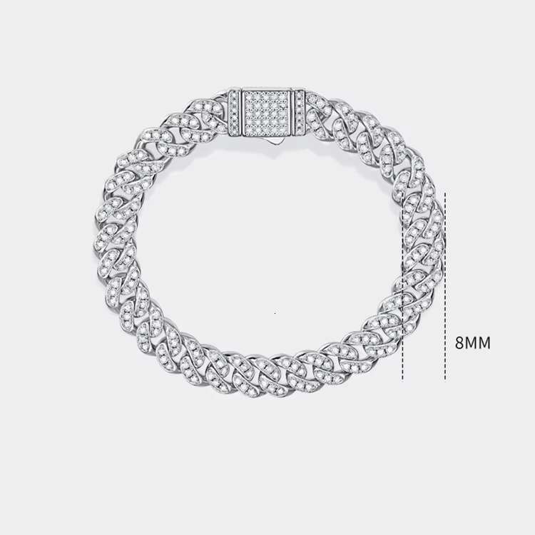 HipHop Jewelry Necklace Moissanite Cuban Link Bracelet 8mm 925 Sterling Silver Iced Out VVS Moissanite Cuban Link Chain Necklace