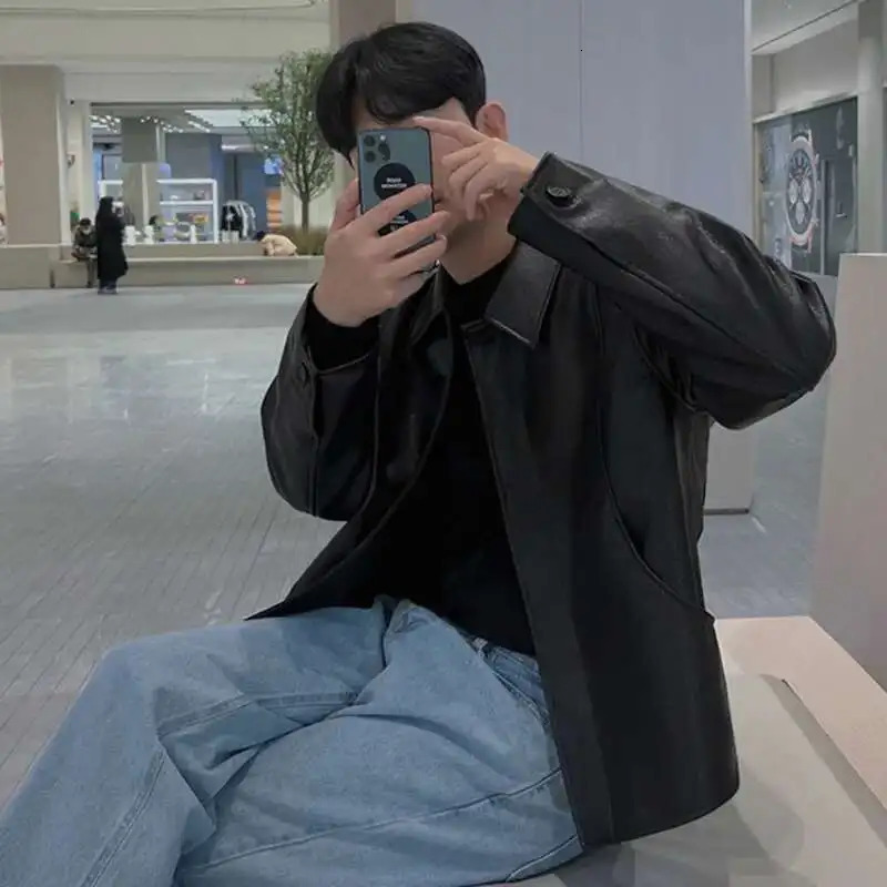 IEFB Short Motorcycle Pu Leather Coat Trend Mens Autumn Korean Style High End Lapel Loose Jacket Fashion Streetwear 9C1118 250611