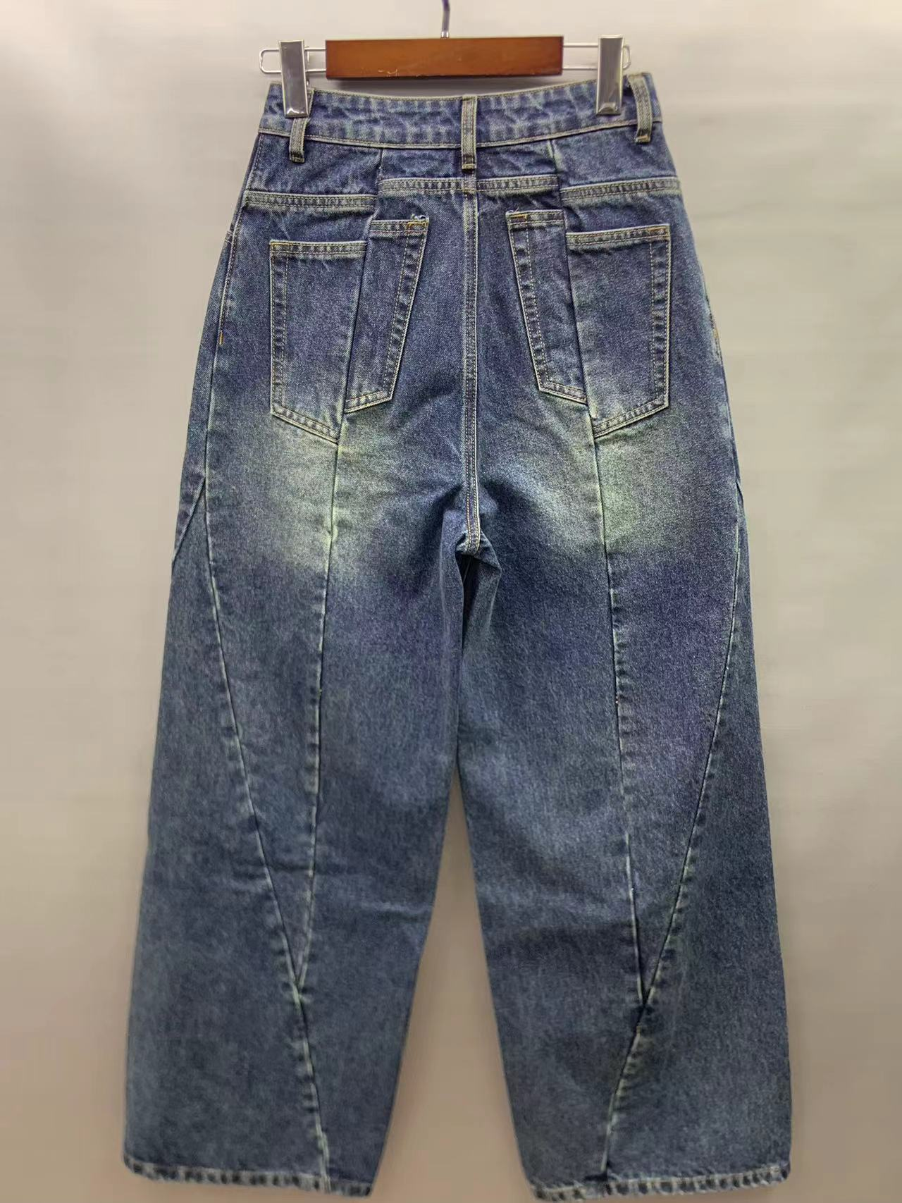Factory customized wholesale splicing design high waist wide leg jeans 24-0802
