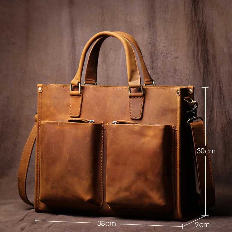 GURO Higher Quality Executive Briefcase Mens Genuine Leather Handbag Luxury Briefcase 14 Laptop Crossbody Vintage Shoulder Bag W250610