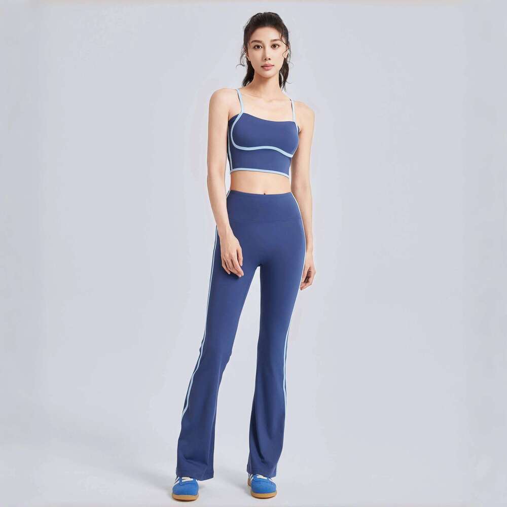 2025 New Striped Fashion Set Women Gym Clothes Sexy Sports Bra High Waist Yoga Flared Running Hip Lift Fiess Pants