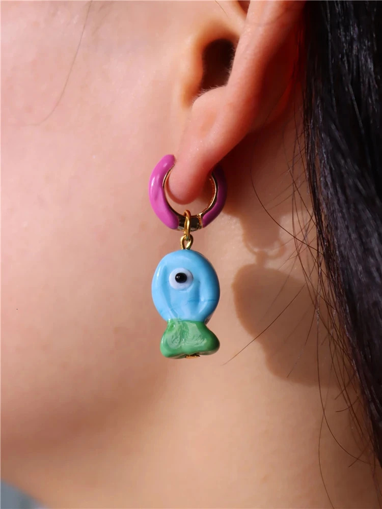 Pre Sale Colorful Glazed Enamel Fish Hoop Earrings for Women Girls Cute Handmade Chic Ancessories Summer Beach Trend Jewelry 250610