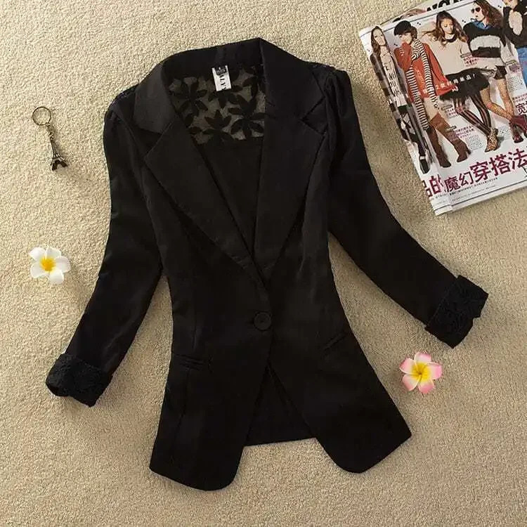 Womens Coat Summer Thin Lace Small Suit Jacket Quarter Sleeved Short Slim Fit Casual Blazer 250610