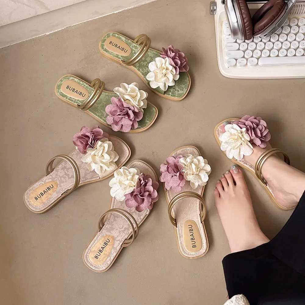 Casual Sweet Flower Flip Flops Waterproof Holiday Seaside Sandals Non-Slip Flat Beach Summer XJ250610