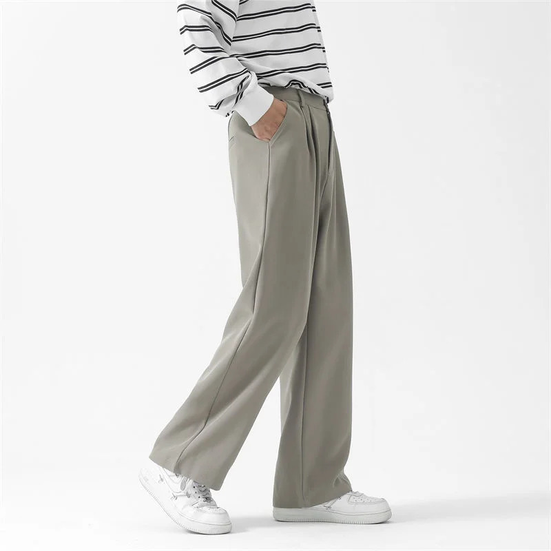 Grey Black Suit Pants Men Fashion Society Mens Dress Korean Loose Straight Wide Leg Office Formal Trousers 250610