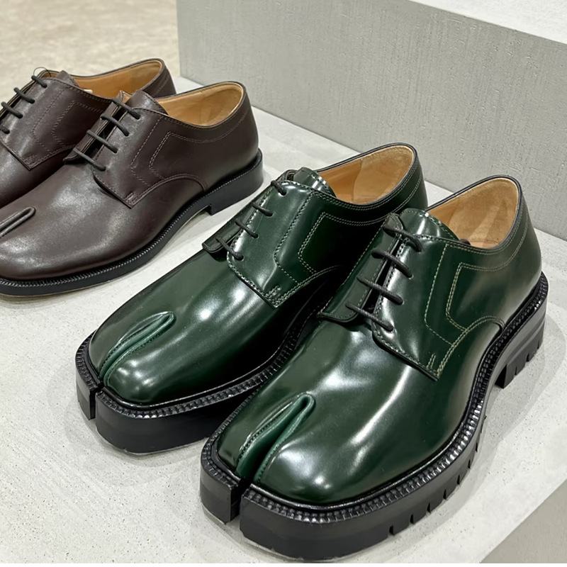 High-End Split-Toe Thick-Soled LoafersTabi Chunky-Soled Derby Shoes British Style Trendy Shoes with Burnishing Design Comfortable Gothic