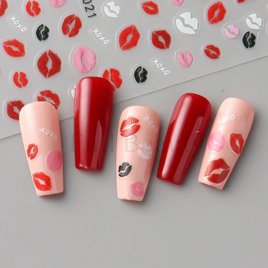 Kiss Sexy Red Lips Stickers for Nails Valentines Day Selfadhesive Nail Art Decoractions Decals Sliders Manicure Accessories 250605