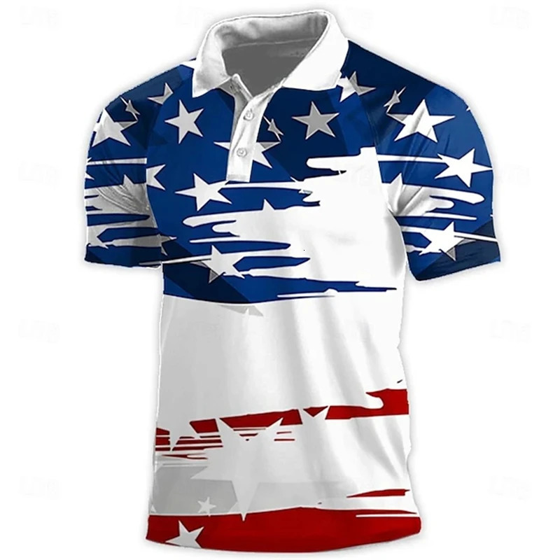 National Flag Mens Casual 3D Polo Shirt Street Daily Holiday American Independence Day Short Sleeve Turndown Clothes 250610